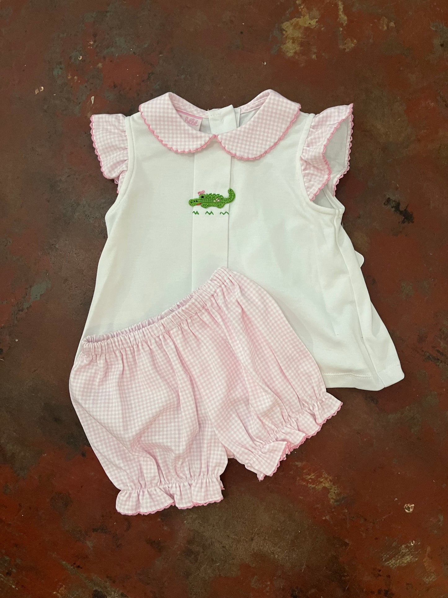 Alligator Girl's Pink Knit Gingham Bloomer Set