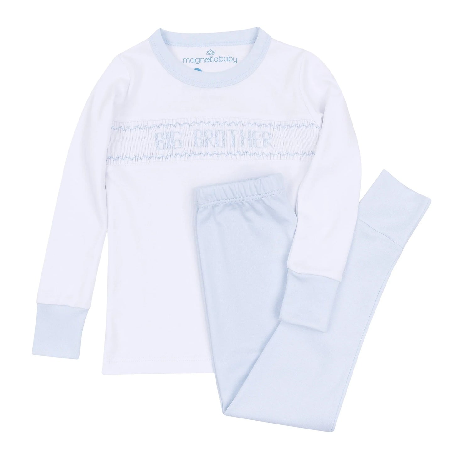 Big Brother Smocked Long Pajama- Light Blue
