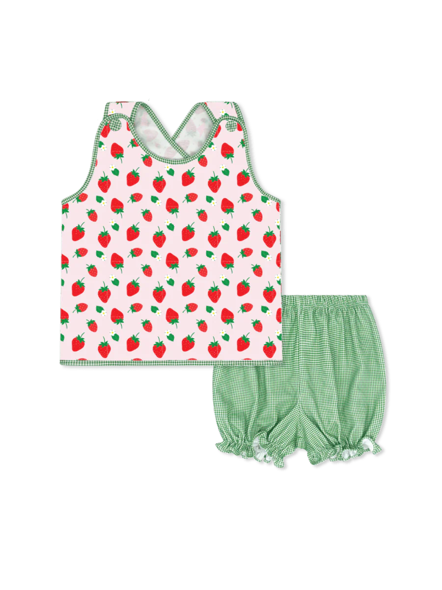 Bitsy Bloomers Set, Berry Sweet- Green Minigingham