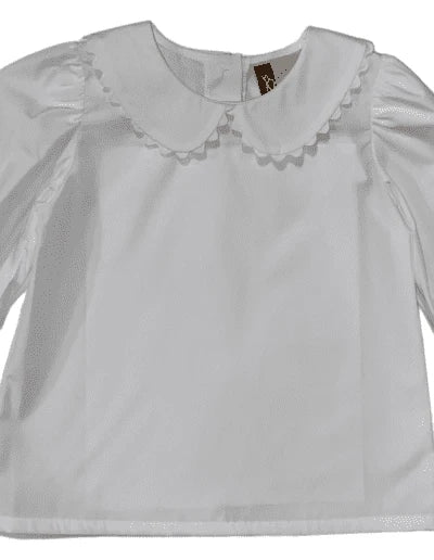 Girls White LS Ric Rac Shirt