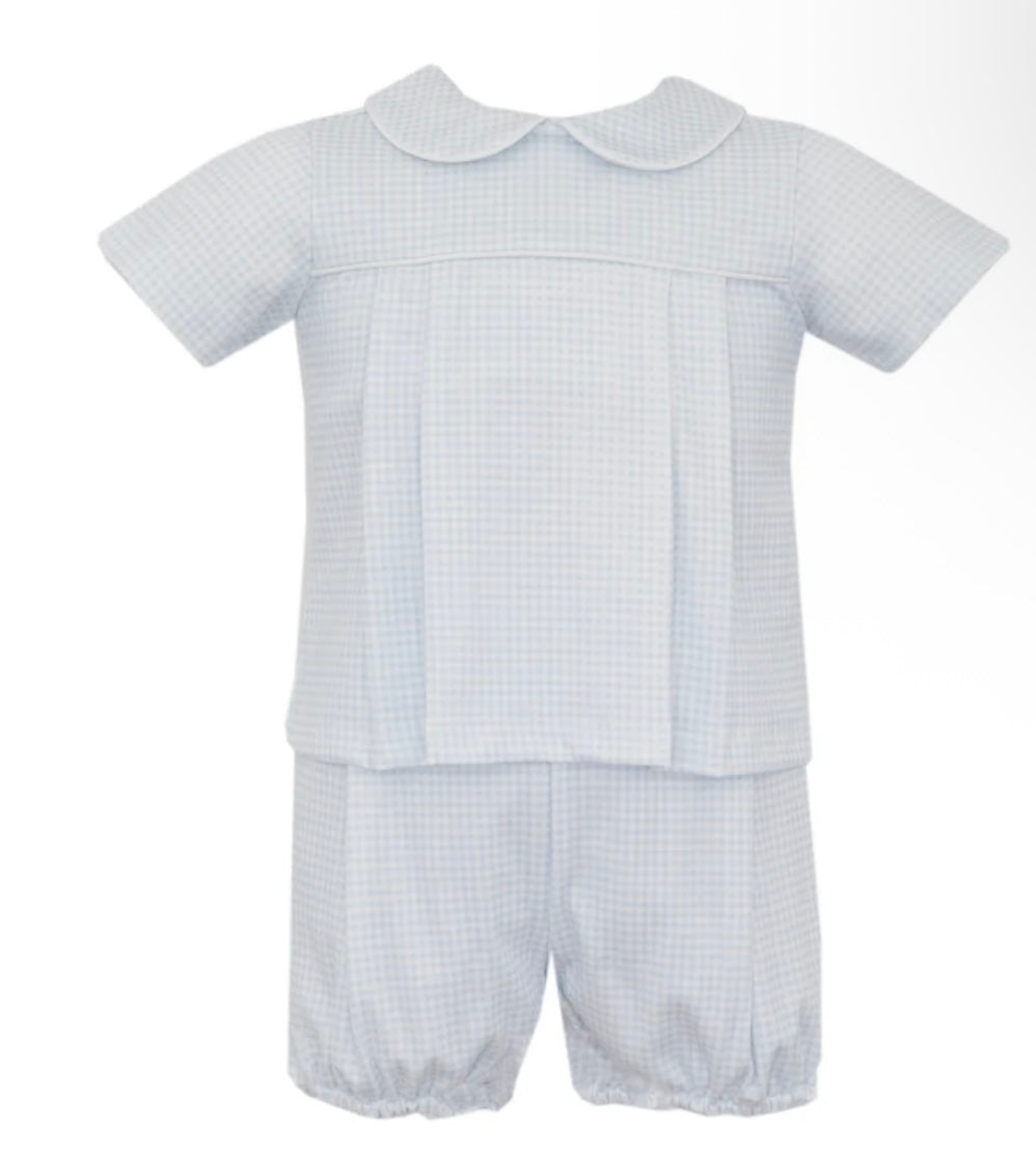 Lt. Blue Gingham Boy's Diaper Set