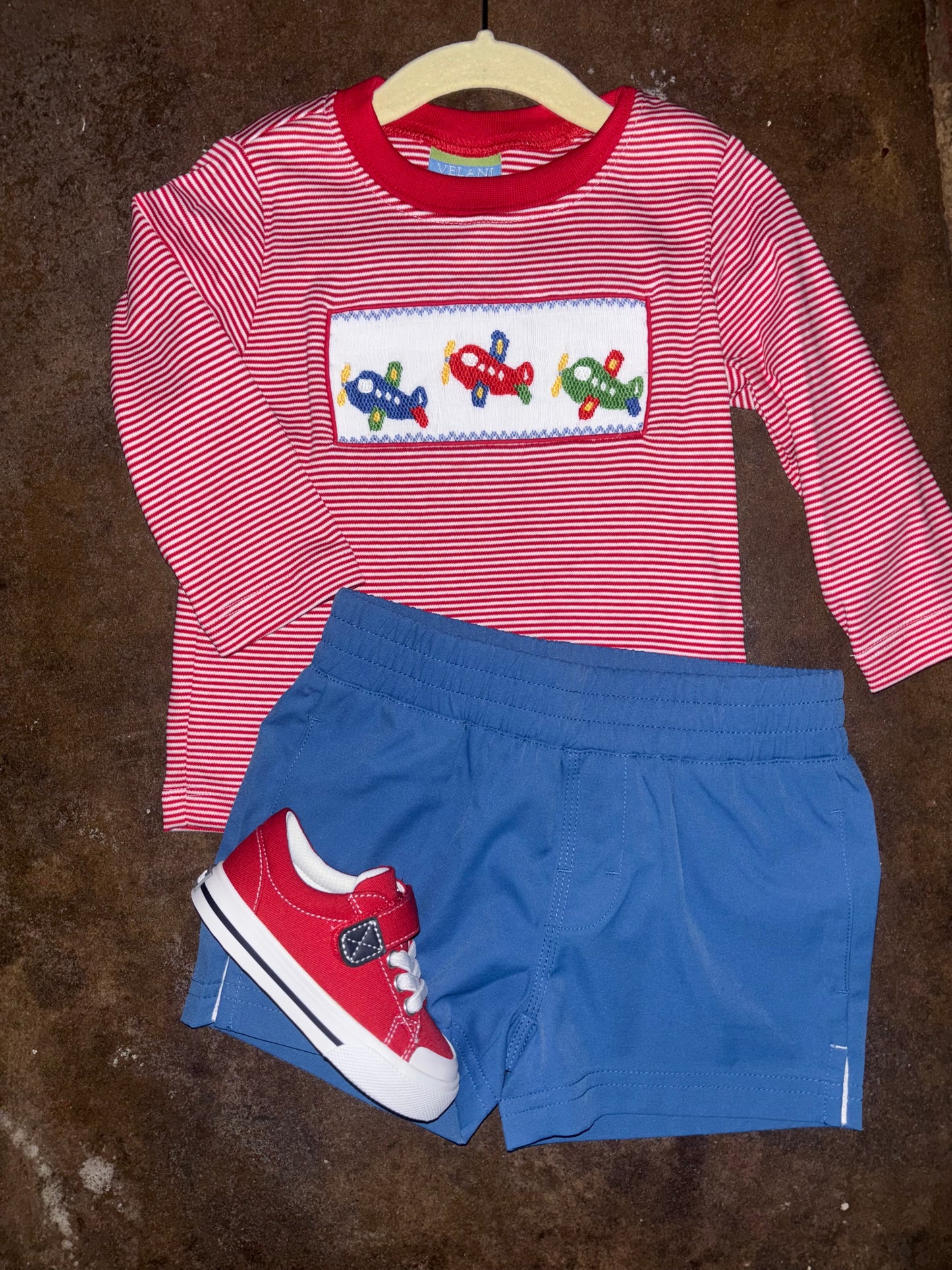 Red Knit Boy's Stripe Airplane Shirt