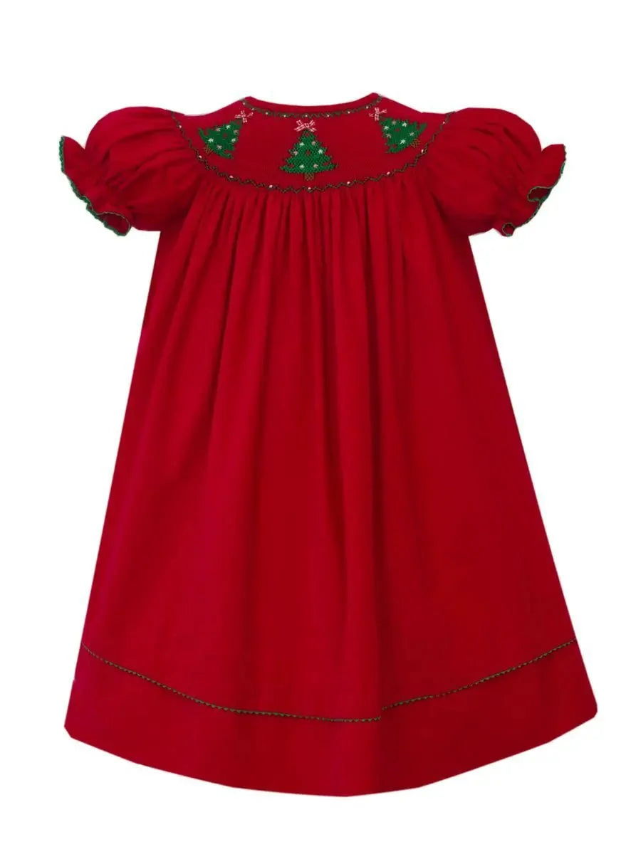 Christmas Tree Girl's Red Corduroy Bishop