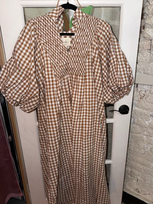 Plaid Smocked Front Midi Dress