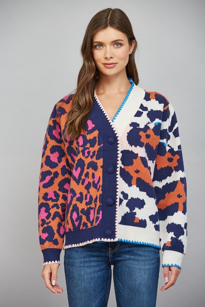 Scalloped Trim Detail Mixed Pattern Colorblock