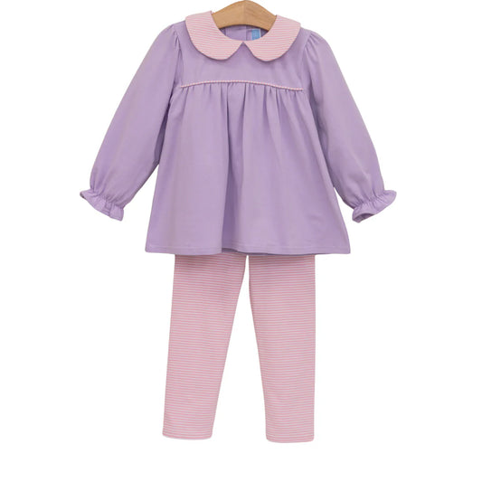 Abigail Pant Set- Lavender/Light Pink Stripe