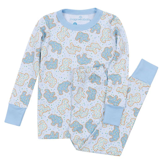 Animal Crackers Long Pajamas- Light Blue