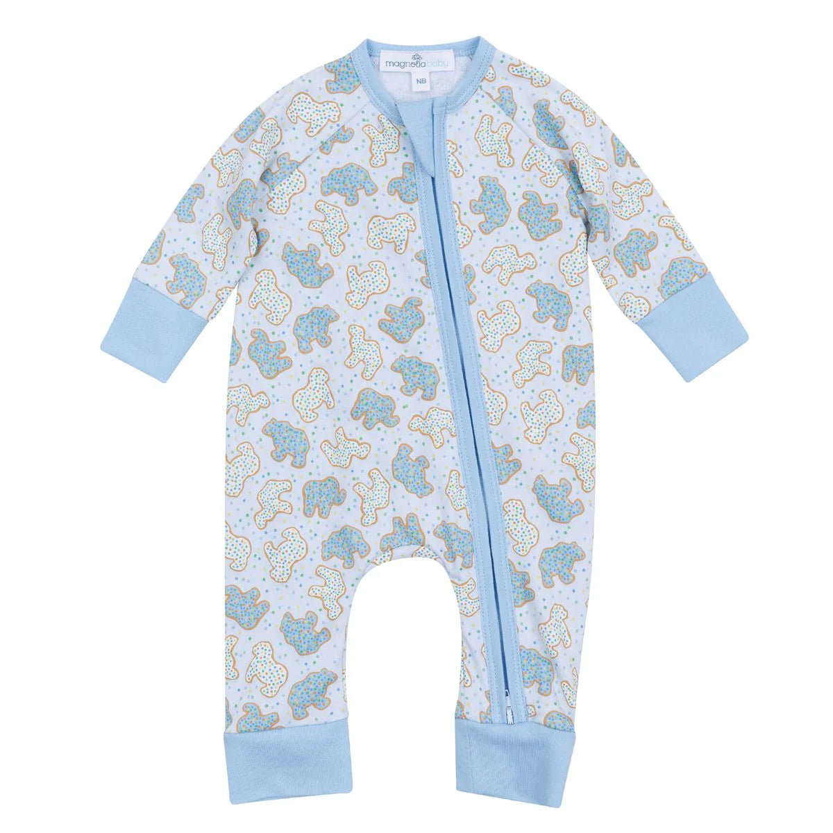 Animal Crackers Zip Playsuit- Light Blue