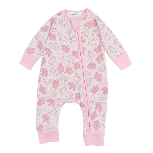 Animal Crackers Zip Playsuit- Pink