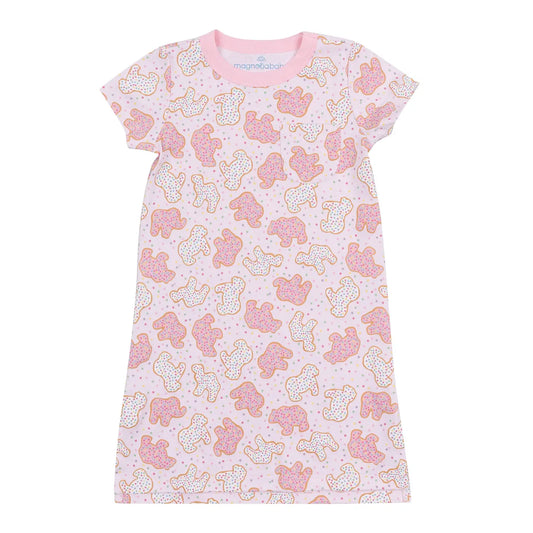 Animal Crackers Short Sleeve Night Dress- Pink