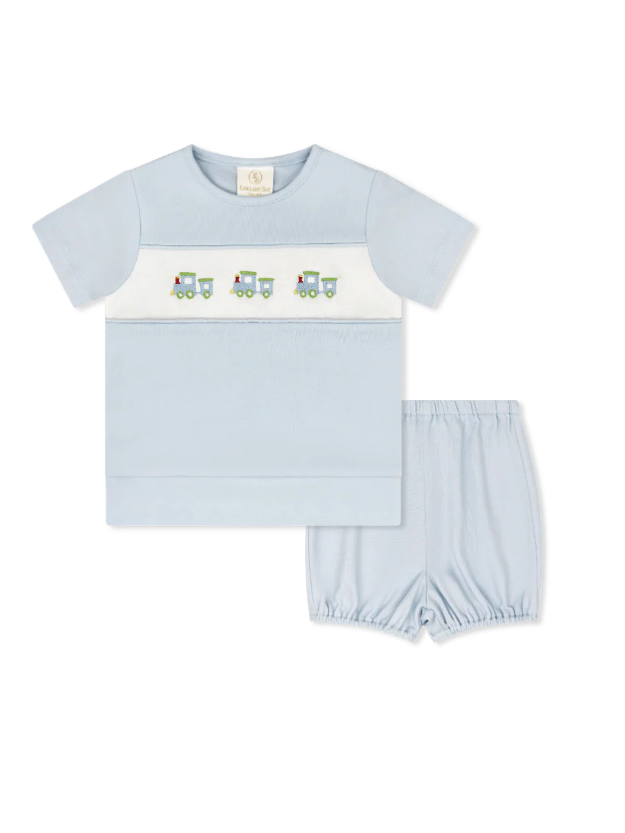 Bayou Bloomer Short Set- Cloud Blue Trains