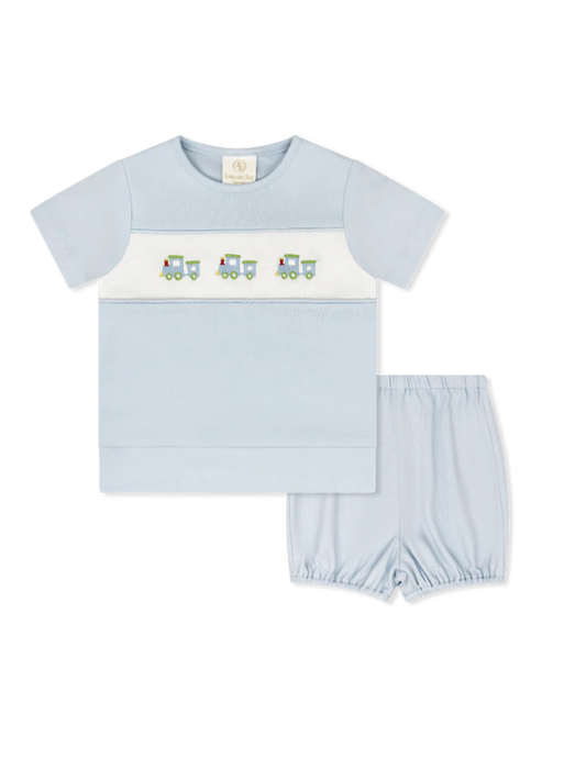 Bayou Bloomer Short Set- Cloud Blue Trains