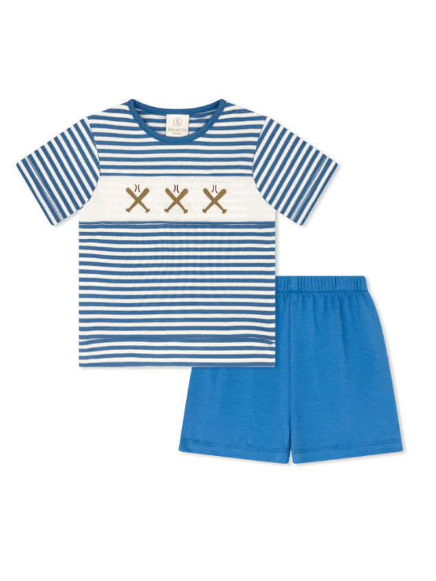 Bayou Short Set- Party Blue Stripe, Baseball