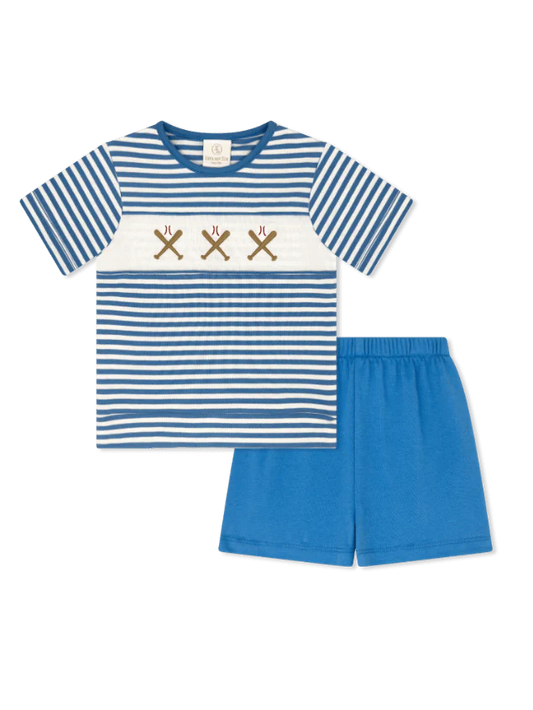 Bayou Short Set- Party Blue Stripe, Baseball