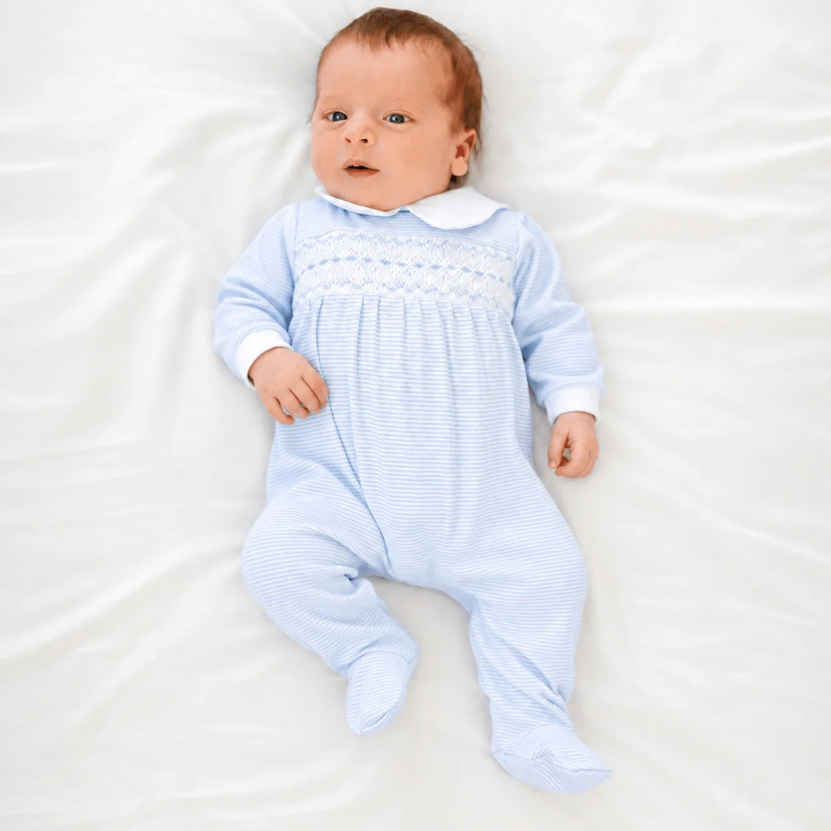 Benjamin Smocked Footie- Light Blue
