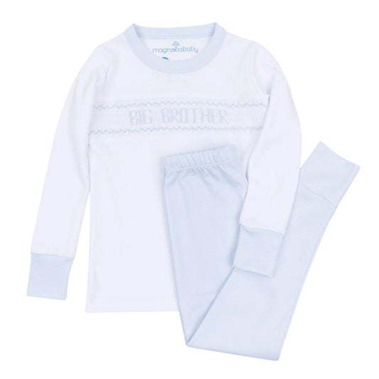 Big Brother Smocked Long Pajama- Light Blue
