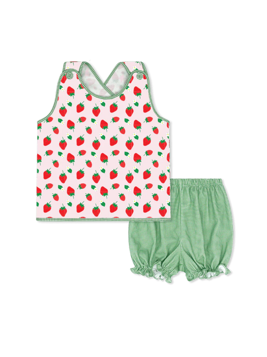 Bitsy Bloomers Set, Berry Sweet- Green Minigingham