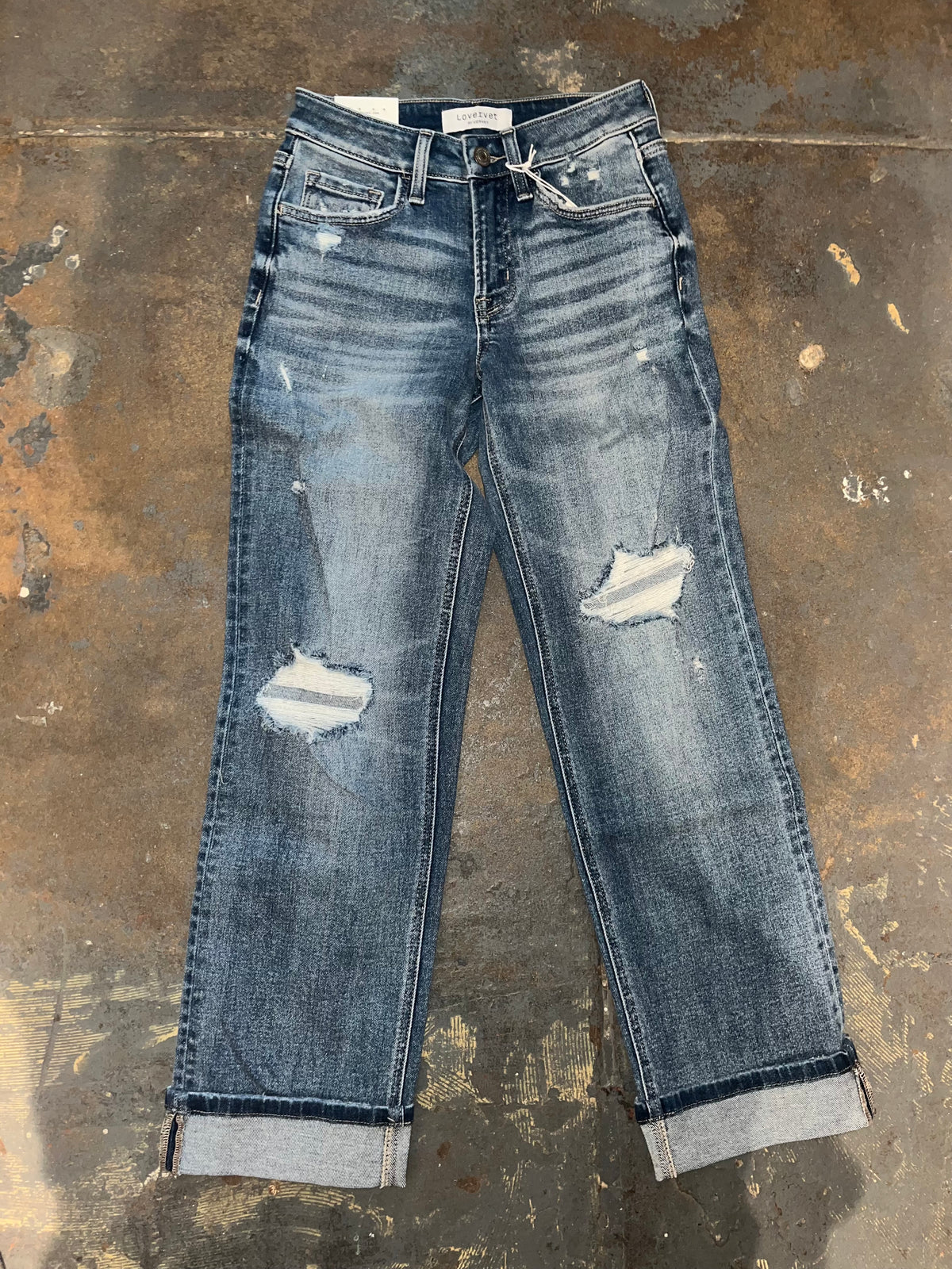 Blue Wind Mid Rise Cuffed Crop Straight-