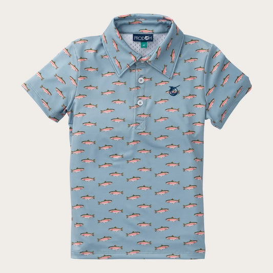 Boy's Short Sleeve Pro Performance Polo- Rainbow Trout Print