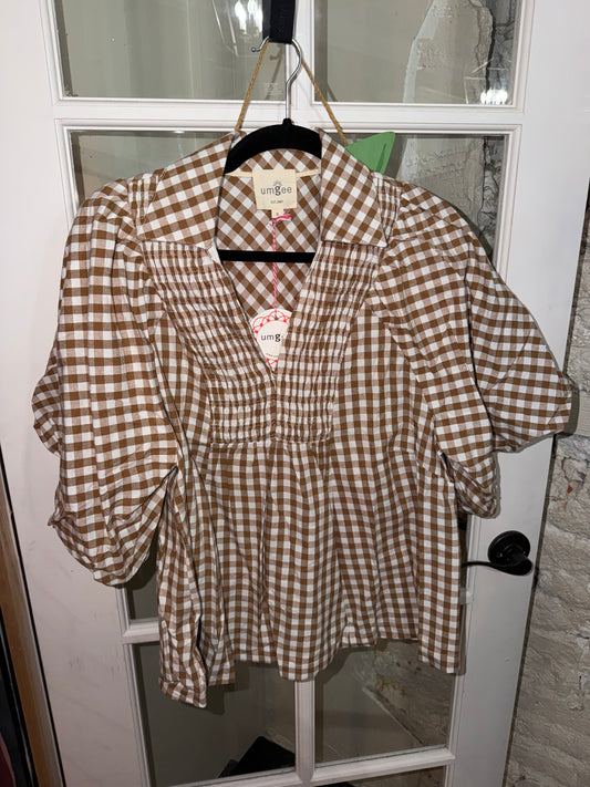 Plaid Smocked Front Tie Top