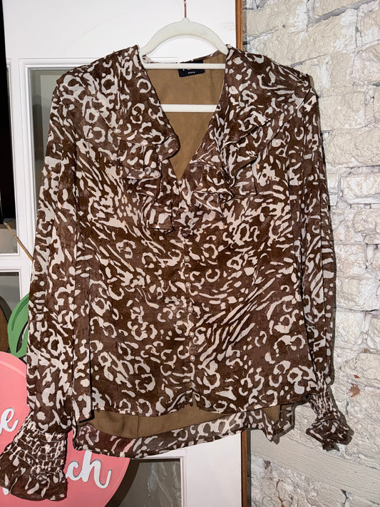 Animal Print Layered Ruffle Top