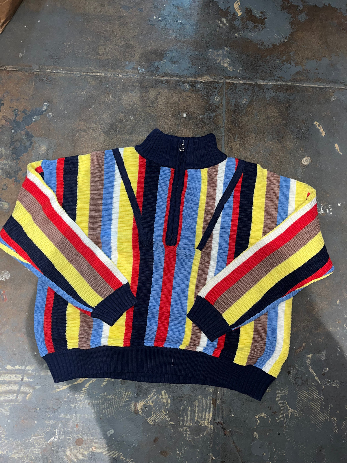 Front Zip Mock Neck Striped Sweater