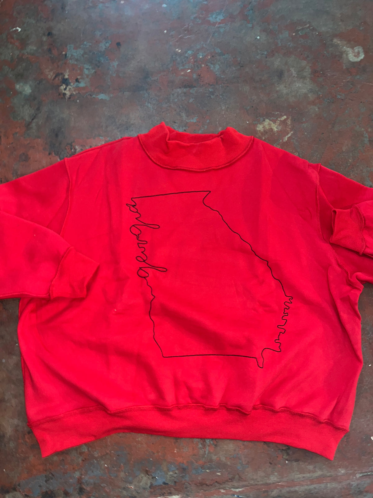 Georgia Map Outline Embroidered Mock Neck Sweatshirt