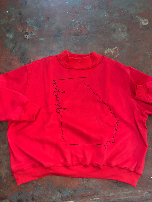 Georgia Map Outline Embroidered Mock Neck Sweatshirt