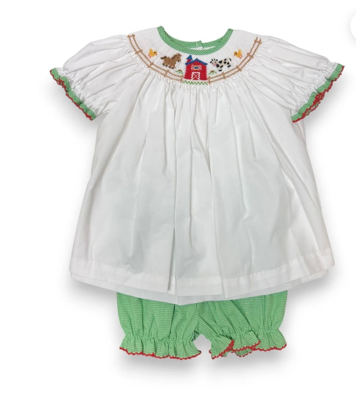 Farm Girl's Green Gingham Bishop Bloomer Set