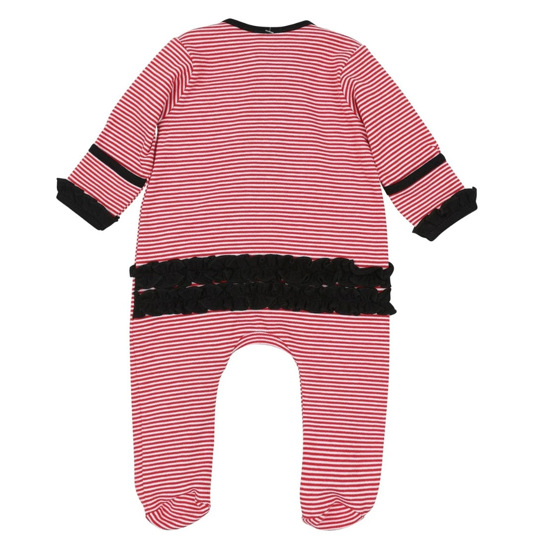 Bulldog Pride Applique Ruffle Zip Footie