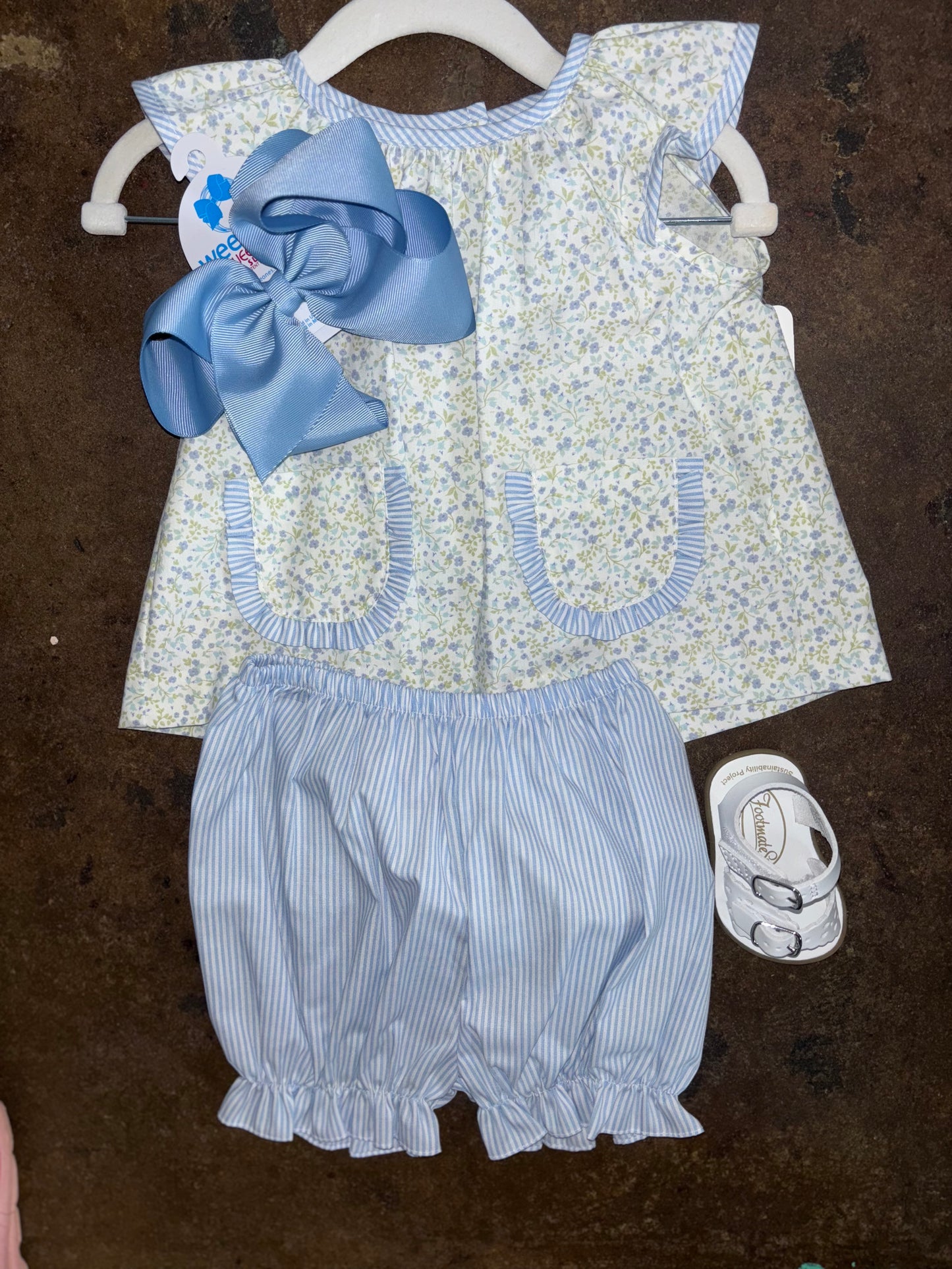 PB Blue Floral Sleeveless Bloomer Set