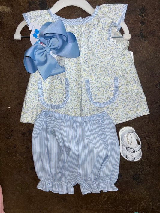PB Blue Floral Sleeveless Bloomer Set