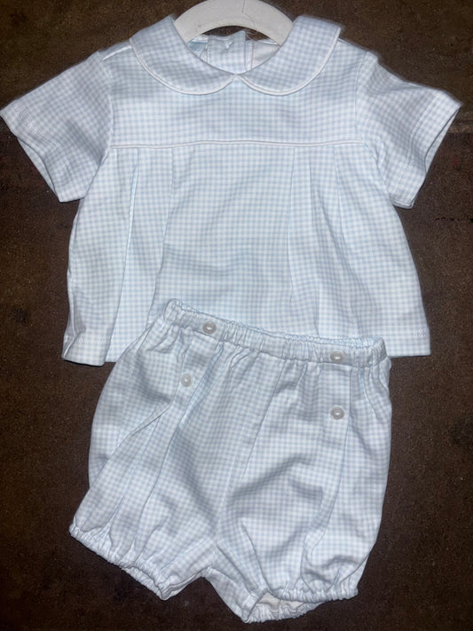 Lt. Blue Gingham Boy's Diaper Set