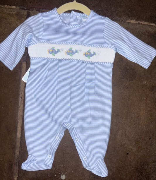 Blue Knit Stripe Airplane Footie
