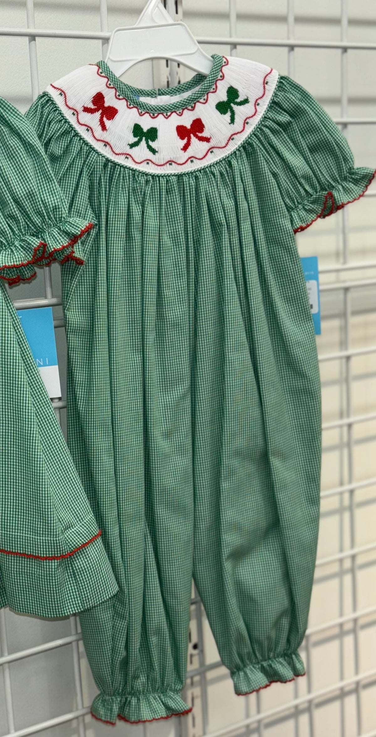 Holiday Bows Green Gingham Long Bubble Bishop