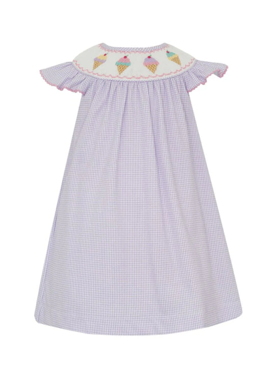 Ice Cream Lilac Knit Gingham Angel Wing Bishop