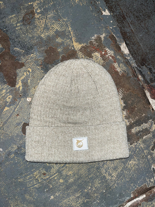 Kids Heathered Knit Patch Beanie- Trench Coat Heather