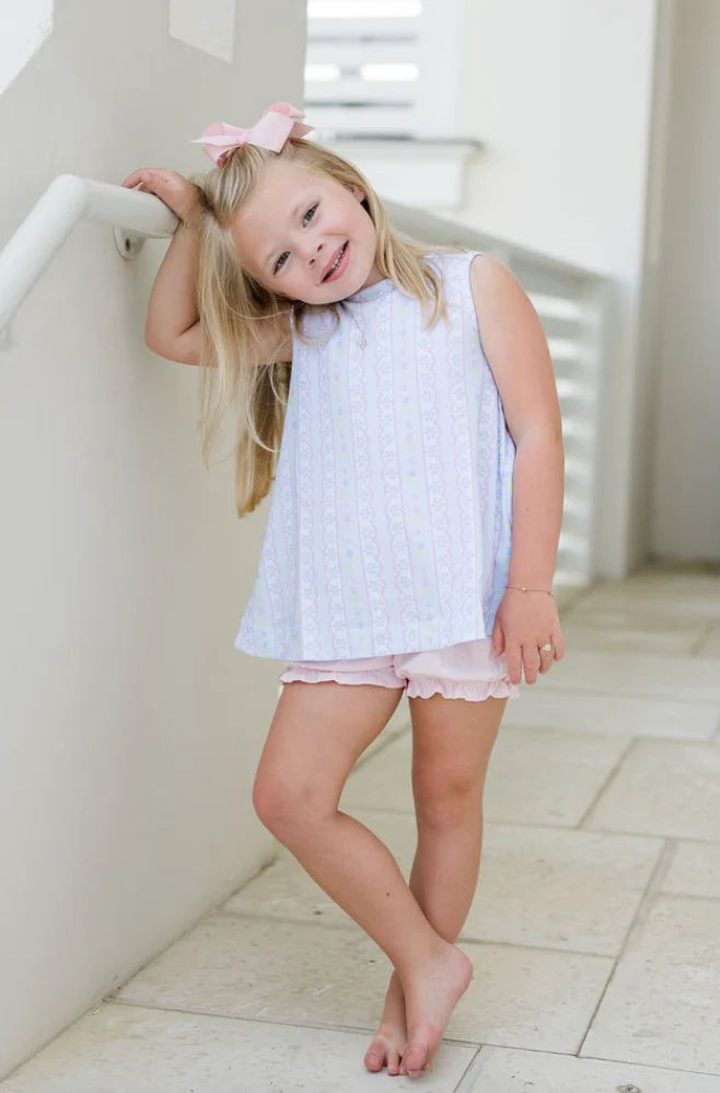 Lottie Bloomer Set, Blue Floral Scallop