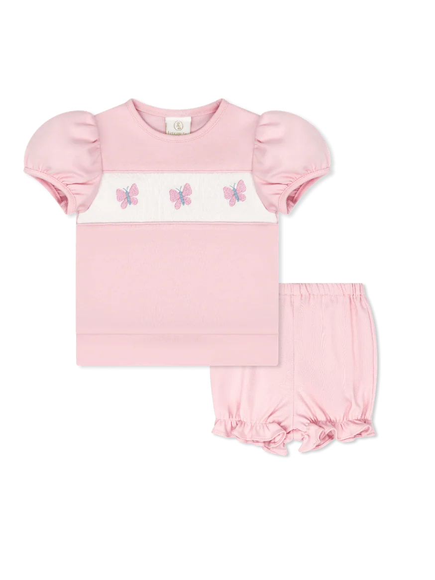 Lagniappe Bloomer Short Set-Petal Pink Knit Butterflies