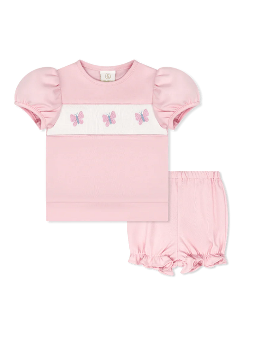 Lagniappe Bloomer Short Set-Petal Pink Knit Butterflies