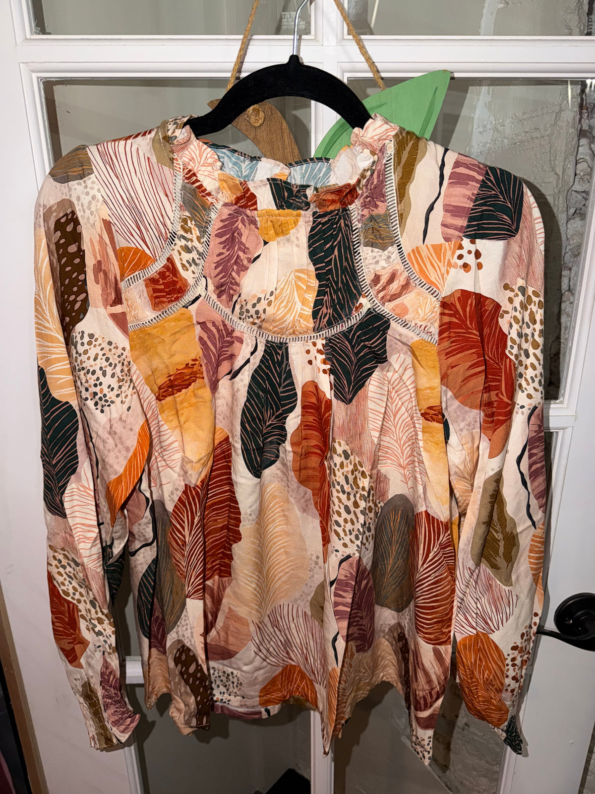 Leaf Print Ruffled Blouse