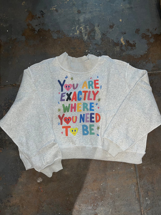 Reversable Graphic Mock Neck Crop Sweatshirt