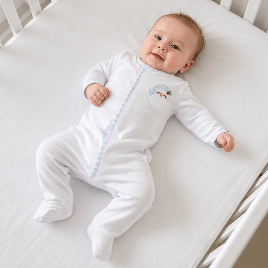 Sweet St. Nick Applique Footie- Light Blue
