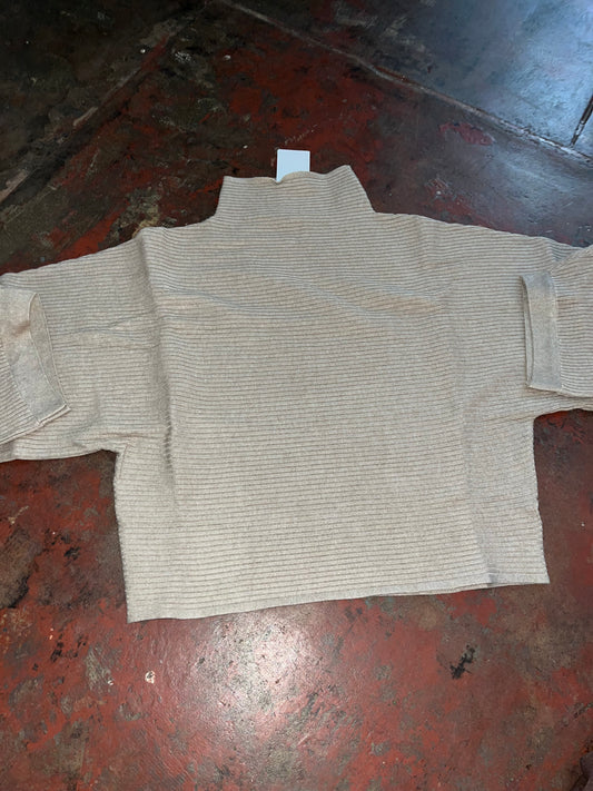 Horizontal Ribbed Knit Mock Sweater