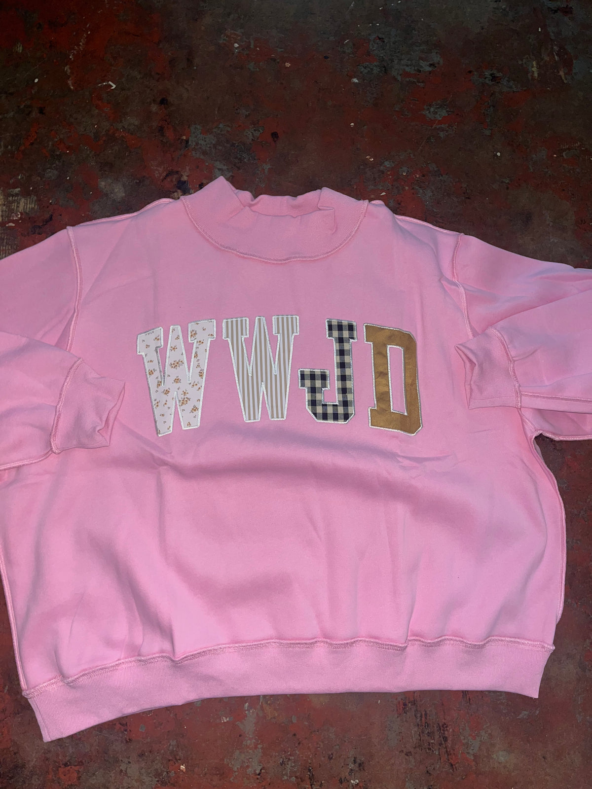 Embroidered Mock Neck Sweatshirt WWJD