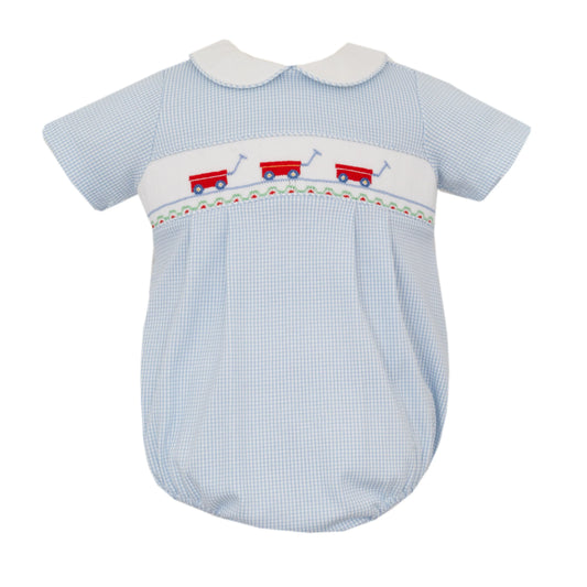 Wagons Blue Knit Stripe Boy's Bubble