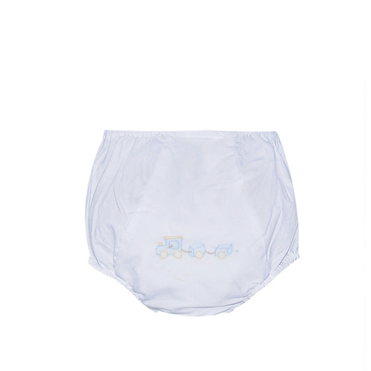 White Landon Diaper Cover- Train